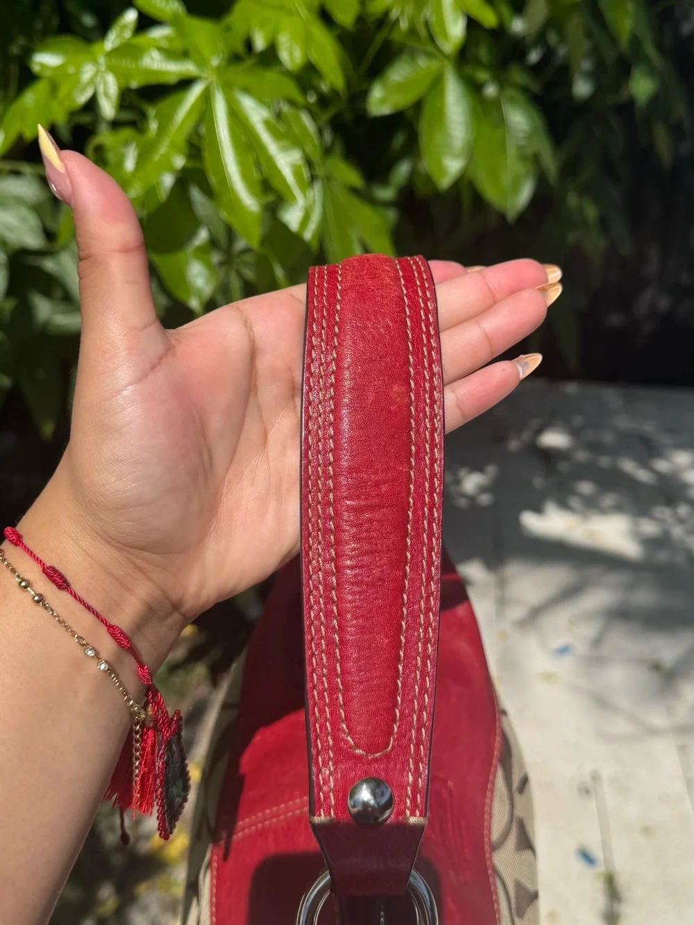 Coach Zoe Signature Canvas Hobo with Red Leather Trim